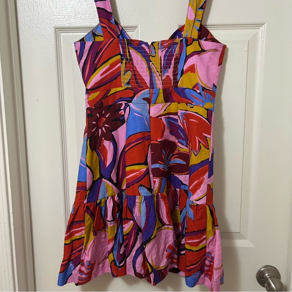 REBECCA VALLANCE Positano Tie-front Printed Linenblend Mini Dress in Pink Size 4 - Picture 8 of 13